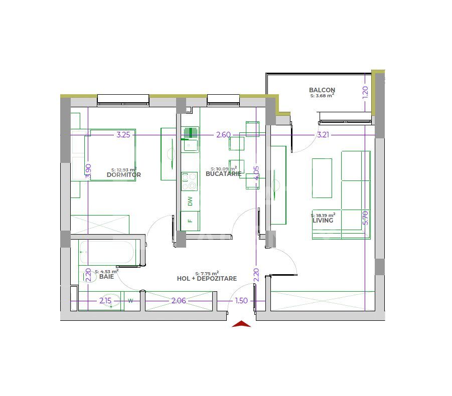 Vânzare, apartament cu 2 camere, zona Tractorul - Schiță 5
