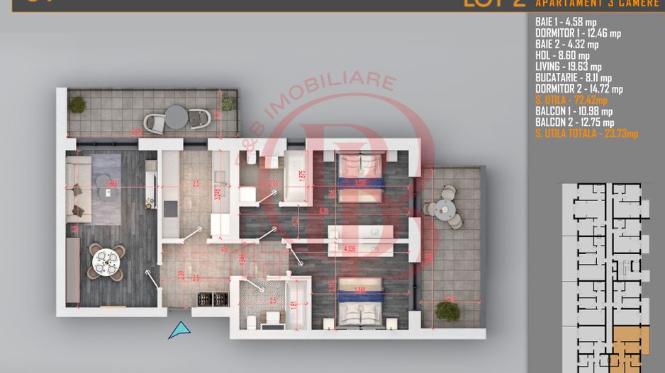 Apartament 3 camere Decomandat Titan Th. Pallady-Sector 3 - Schiță 6