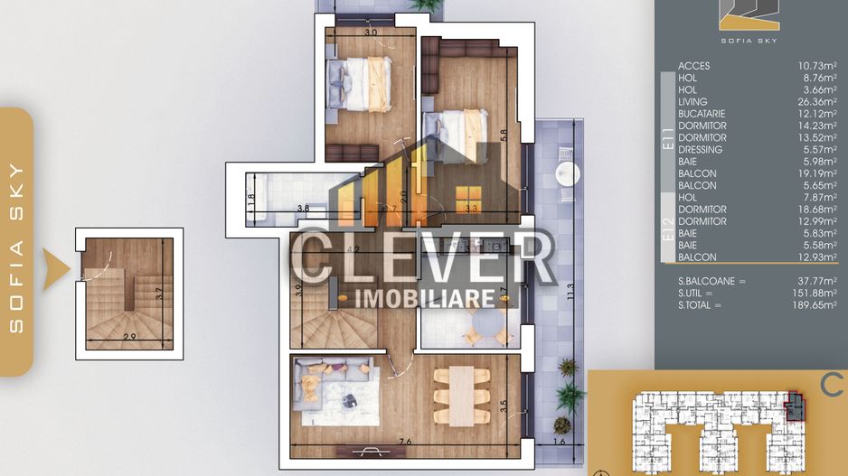 Duplex 5 camere, etaj 11/12,  700m Metrou Teclu - Pallady - Schiță 8