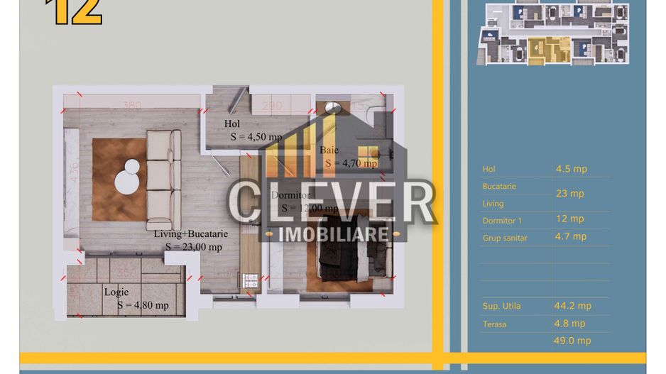 Apartament 2 camere, Comision 0%, metrou Teclu - Pallady - Schiță 12