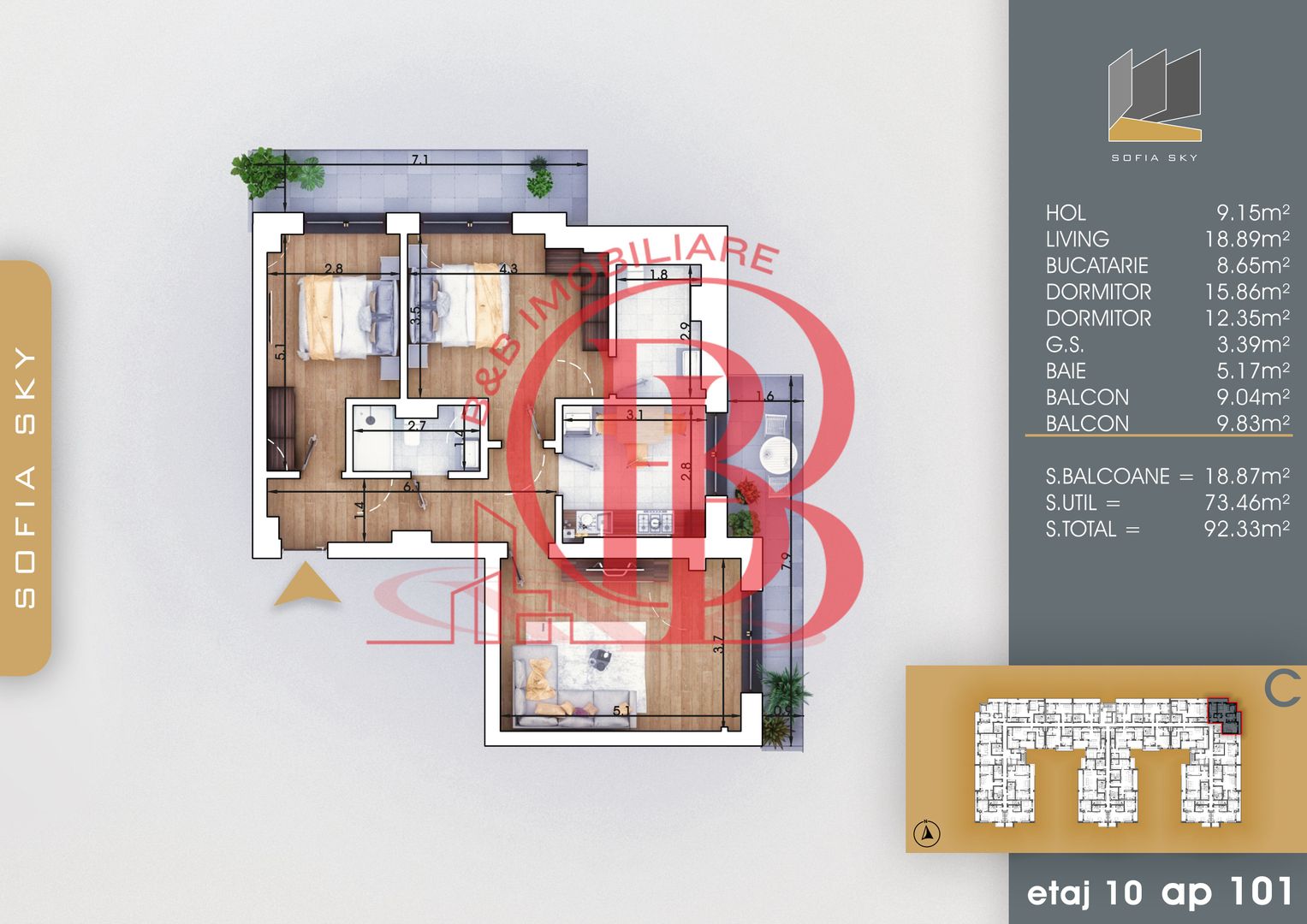 Apartament 3 camere Mutare Rapida-Acte Gata Th. Pallady - Schiță 2