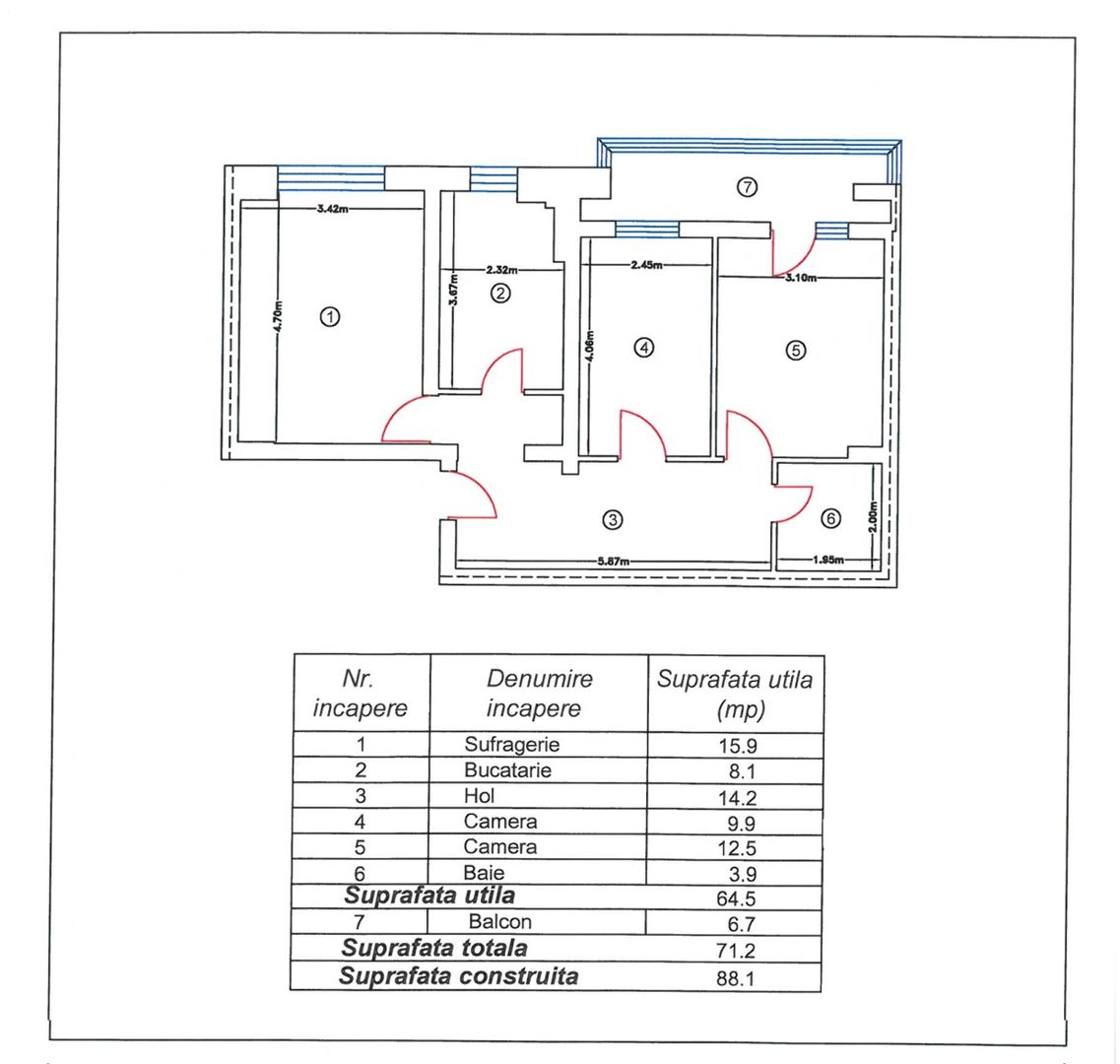 Apartament cu 3 camere, etaj 3, mobilat și utilat, zona GARĂ; - Poză 13