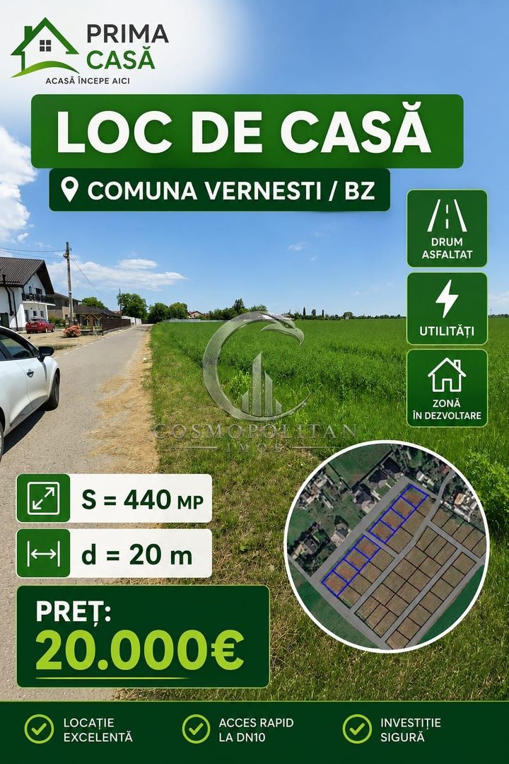 Loc de casa ~ comuna Vernesti/BZ ~ S=440mp ; d=20m ~ drum asfaltat / utilitati ~ - Poză 6