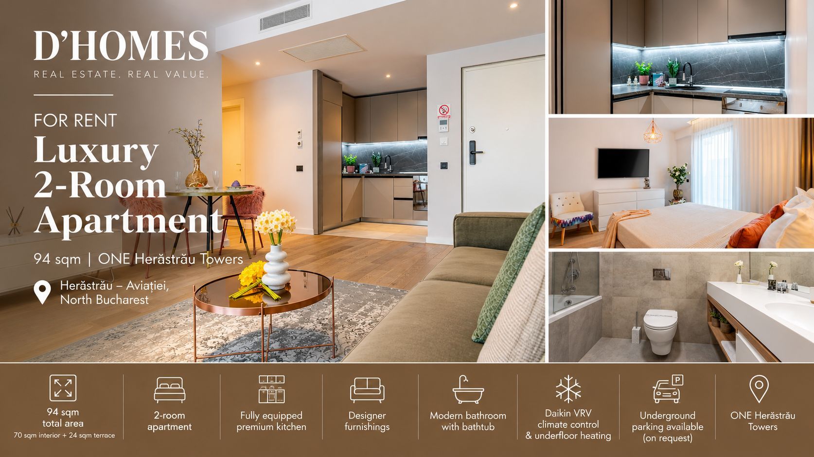 For Rent | Luxury 2-Room Apartment | 94 sqm | ONE Herăstrău Towers - Poză 1