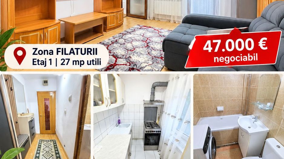 Apartament cu 1 cameră, etaj 1, mobilat și utilat, VASLUI - zona FILATURII; - Poză 1