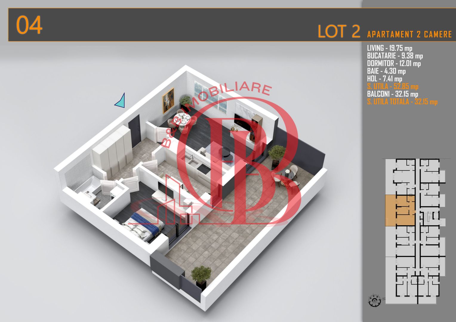 Apartament superb 2 camere cu terasa - Pallady Metrou Teclu - Schiță 1