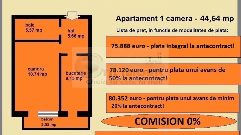 Apartament 1 camera de vanzare in Iasi, Galata, 44,64 mp, bloc nou - Poză 2