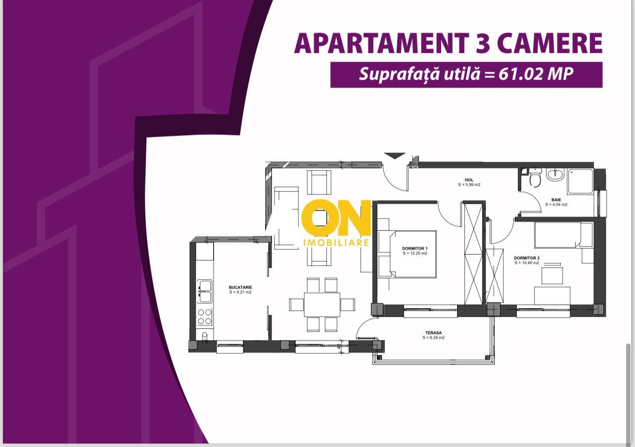 Apartament cu 3 camere,  61 mp + balcon, 6.25 mp, PRET FARA TVA 9% - Poză 10