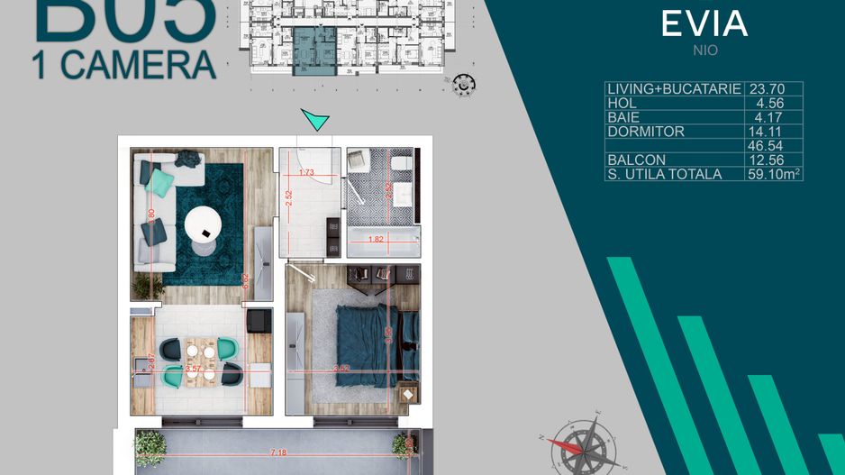 2 camere ideal investitie proiect premium - Schiță 6