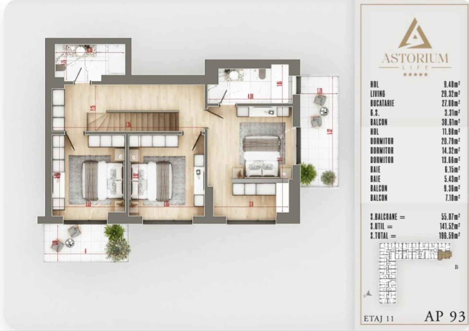 PENTHOUSE PESTE 141MP. UTILI IN PROIECTUL ASTORIUM LIFE! - Poză 2