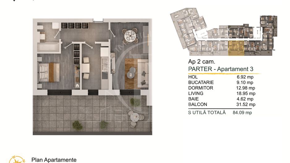 Apartament 2 camere cu Terasa Theodor Pallady - Schiță 2