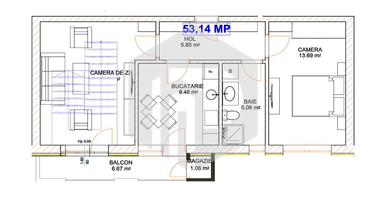 Apartament 2 camere - Decomandat - Mihai Viteazu - 53 mpu - Poză 6