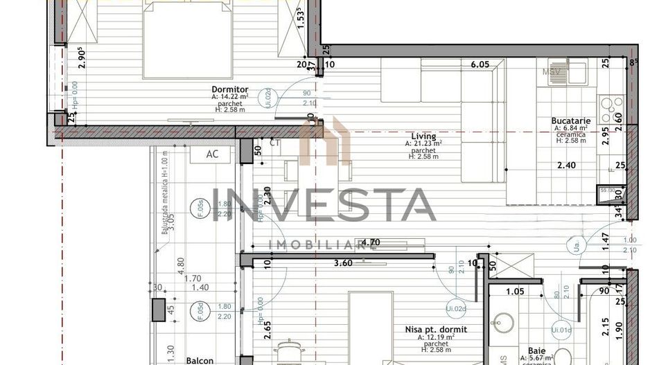 Apartament cu 3 camere, etaj intermediar, bloc nou, zona Frunzisului - Schiță 8