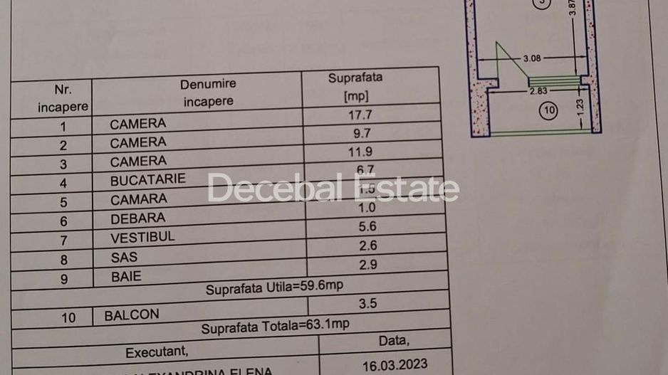Metrou 1 Decembrie La 3 Minute !  - Apartament 3 camere etaj 2/4 63mp - Schiță 13