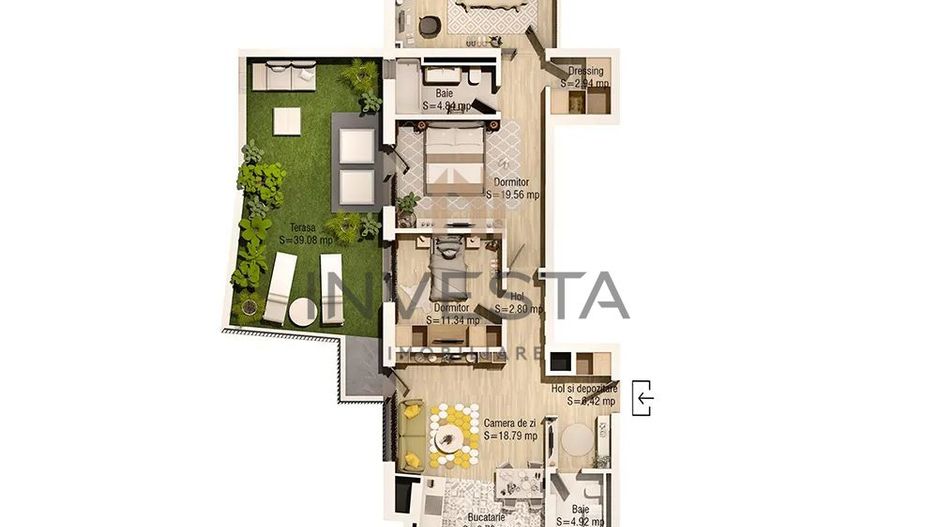 Apartament  4 camere 97 mp utili+ terasa 39 mp cu panorama spre Parc! - Schiță 2