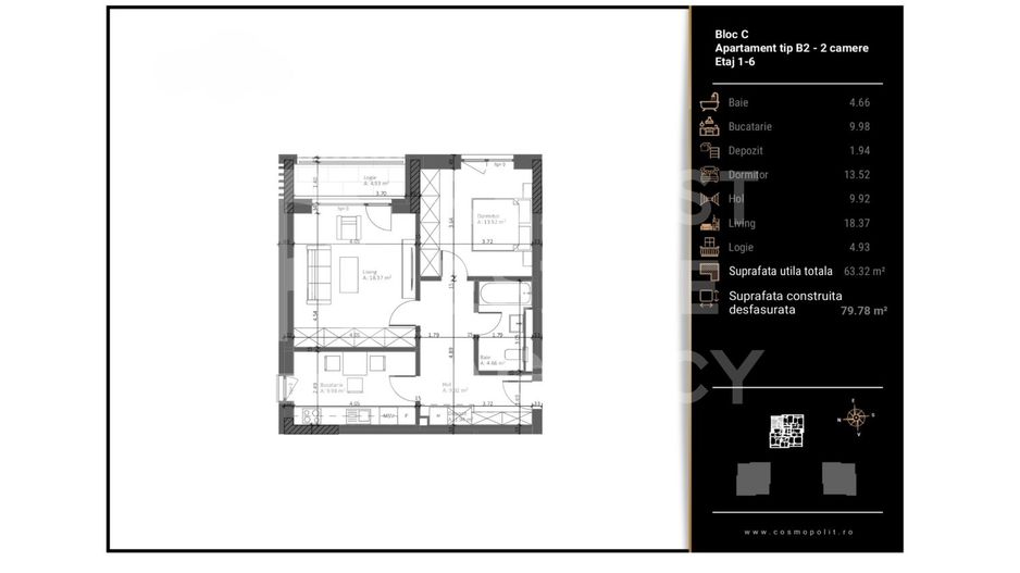 Apartament cu 2 camere Lux, Locație Premium, Priveliște Superbă - Schiță 6