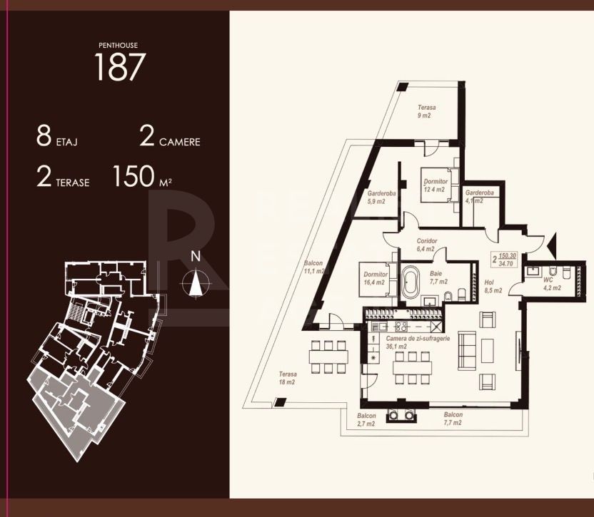 Vânzare  Penthouse 150 mp, strada Burebista, Ialoveni - Poză 14