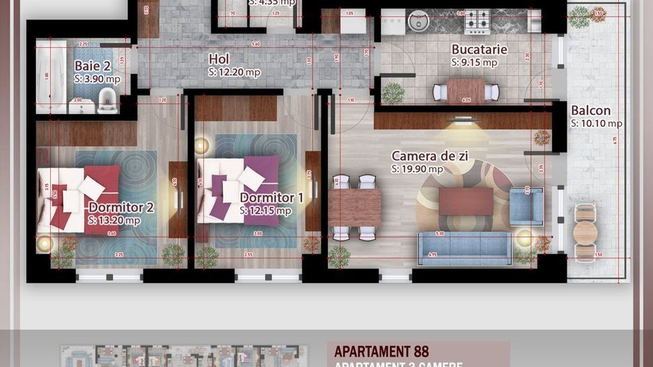 Apartament 3 camere compact  Titan Pallady Metrou Nicolae Teclu - Schiță 1