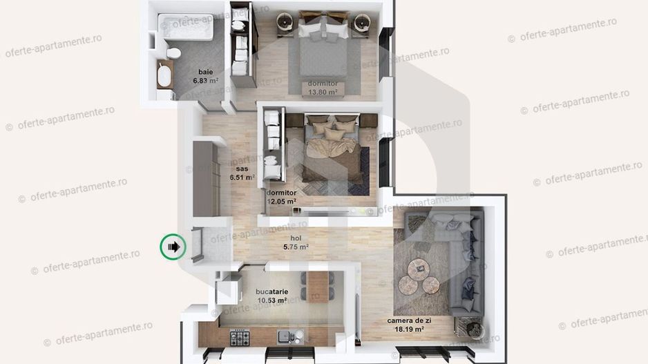 Apartamnet 3 camere - Finisat la Alb - Intabulat - Turnisor - Poză 7