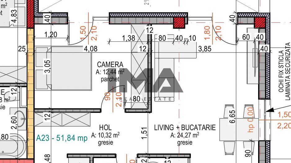 Apartament 2 camere | 51.84 mp si terasa 22 mp | Terra Gardens - Schiță 1