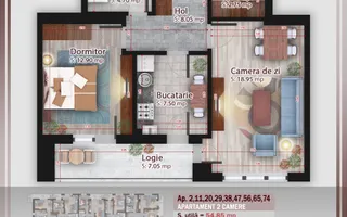 Ap 2 camere decomandat | Pallady-metrou Teclu | Comision 0% - Schiță 16