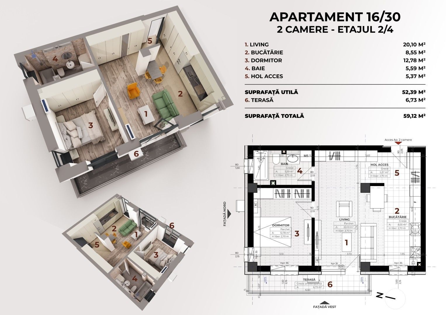APARTAMENT tip OPEN-SPACE - 2 camere, ETAJ 2, Complex TUDOR VLAD RESIDENCE; - Poză 2