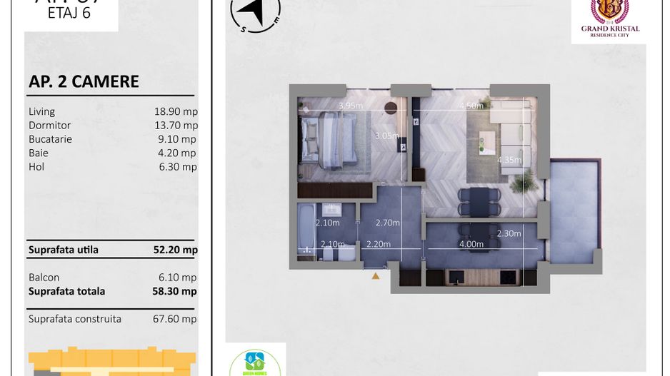 Apartament 2 camere + balcon, zona excelenta in Berceni, Sector 4 - Schiță 5