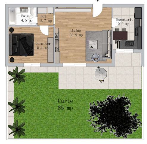 Apartament 2 camere cu curte - Poză 1