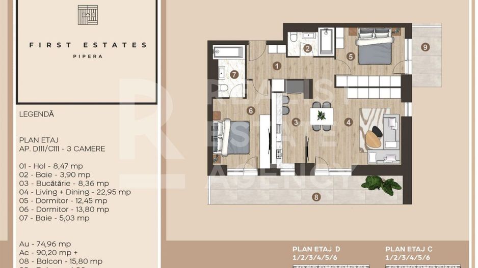 Vânzare, apartament, 3 camere, complexul First Estates Pipera - Schiță 3