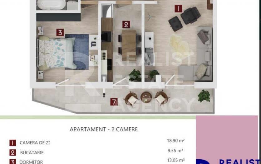 Apartament cu 2 camere de vânzare - Schiță 2