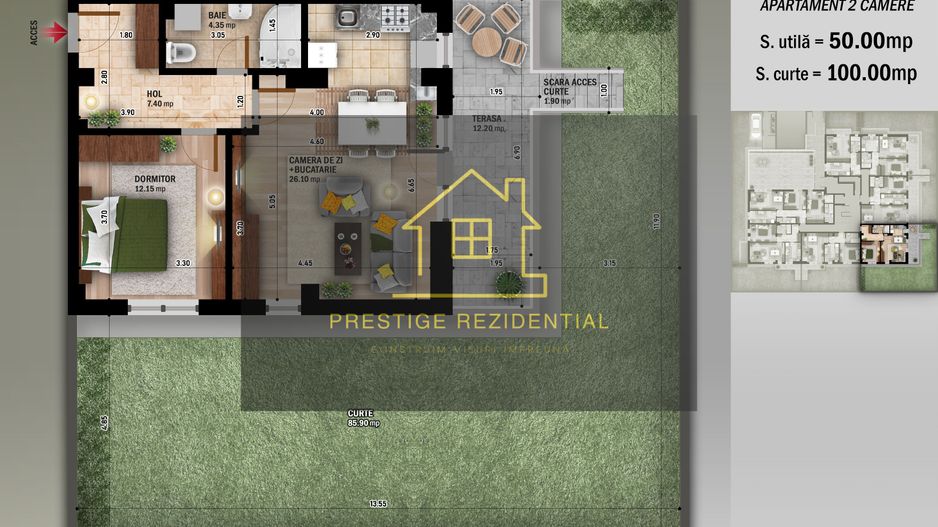 Ap 2 Camere Decomandata,Curte 100 mp,Nicolae Grigorescu-Metrou - Schiță 1