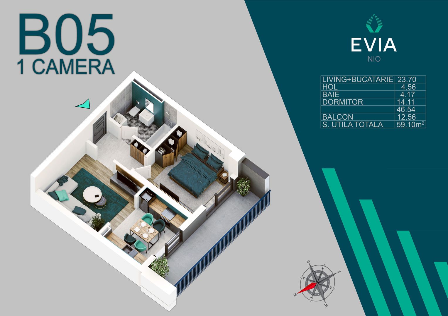 2 camere ideal investitie proiect premium - Schiță 5