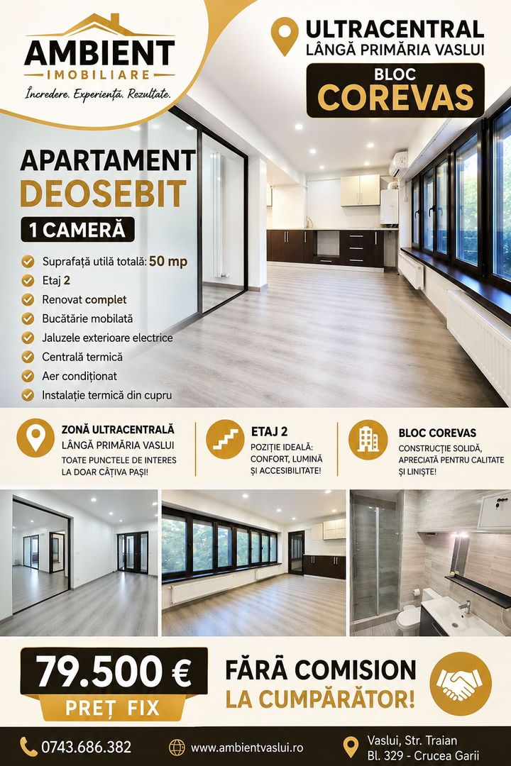 APARTAMENT DEOSEBIT – 1 CAMERĂ, ULTRACENTRAL – BLOC COREVAS VASLUI; - Poză 1
