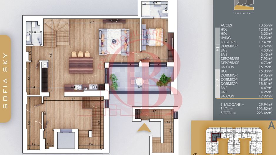 Apartament 5 camere Scara interioara Bloc Finalizat Pallady - Schiță 5