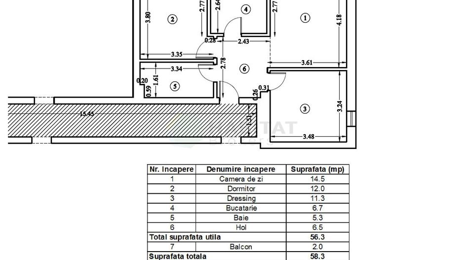 Apartament 3 camere – 58 mp + balcon – Fază 2 | - Schiță 17