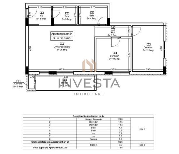 Apartament modern cu 2 camere, Florești – bloc nou , finisat - Schiță 9