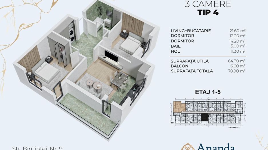 Ap 3 camere, decomandat,  spatios, ideal locuința, direct dezvoltator - Poză 1