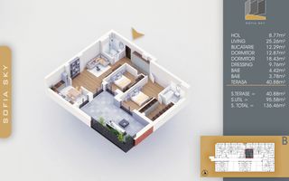 3 camere cu terasa 40 mp si Dresing Pallady  700 m Metrou Nicolae Teclu - Schiță 2