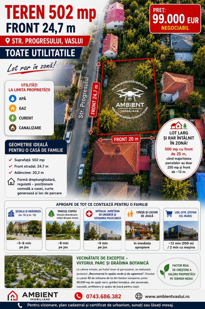 Teren intravilan 500 mp, front stradal 25 m, VASLUI - zona CARTIER; - Poză 1