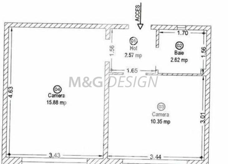Apartament cu 1 camere Buziasului etaj 2 - Schiță 5