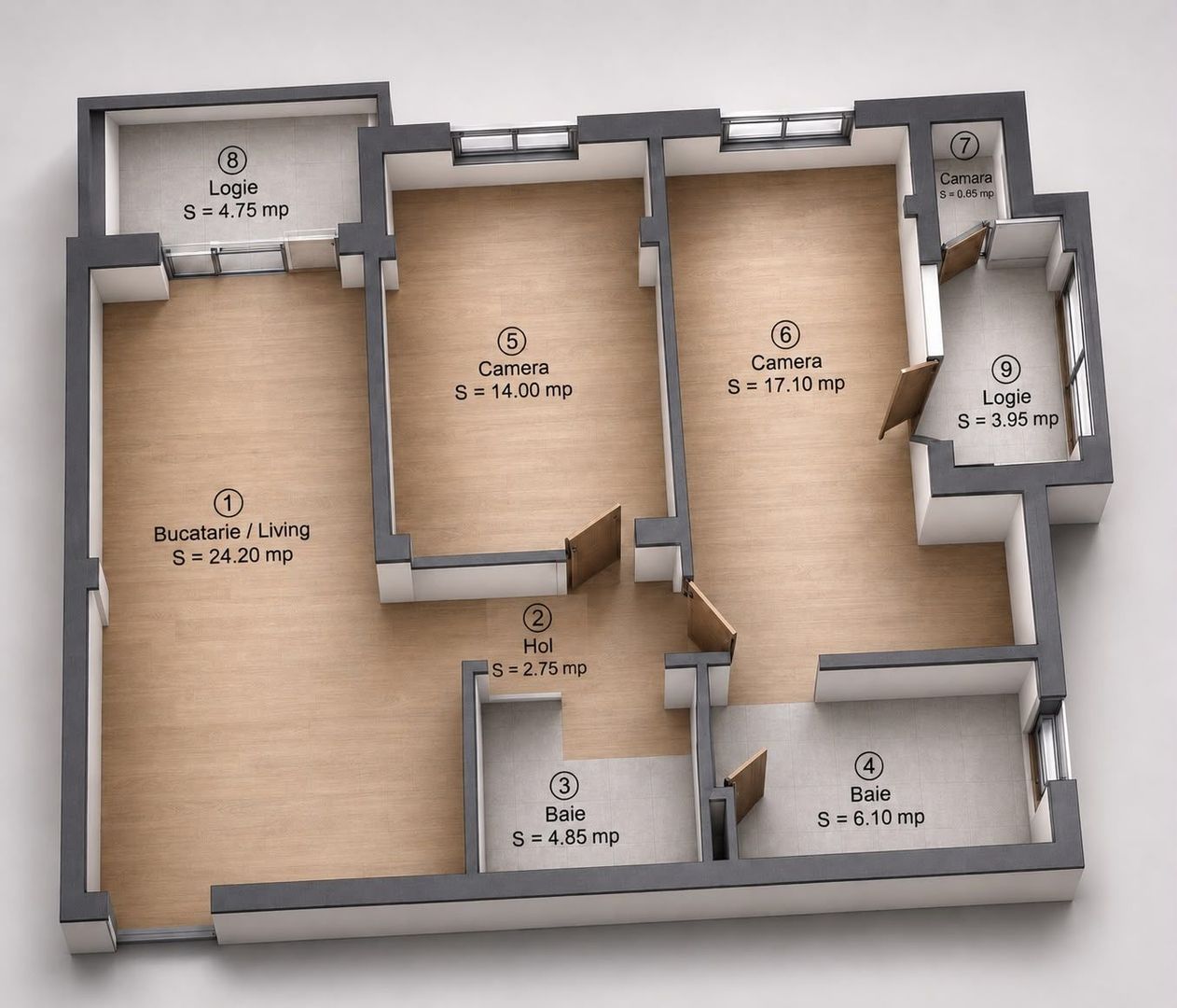 Apartament 3 camere, 2 bai, etaj intermediar, 2 balcoane, Terra - Poză 9