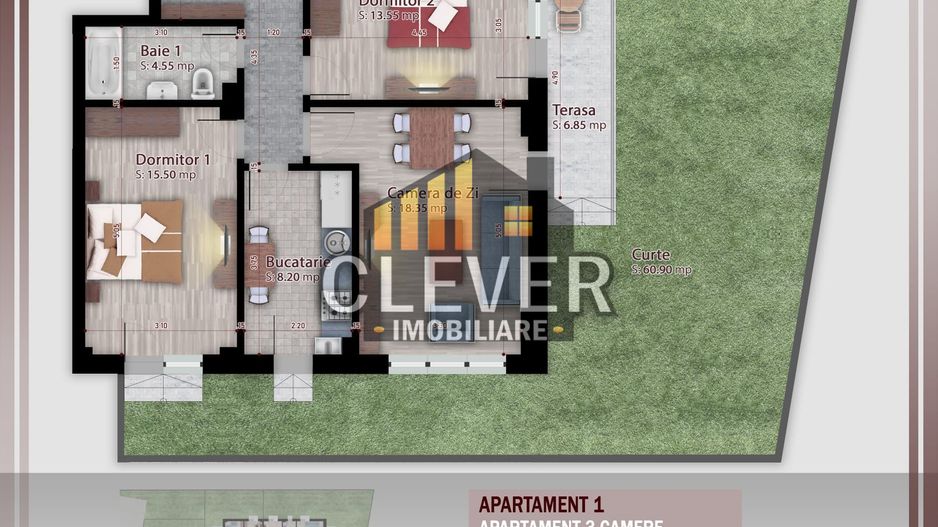 Apartament 3 Camere | Curte 61 mp | 141 mp Total | Pallady - Poză 1