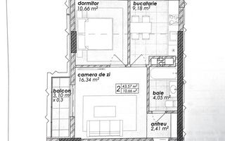 Vânzare, apartament, o cameră, str. Poștei, Râșcani - Schiță 2