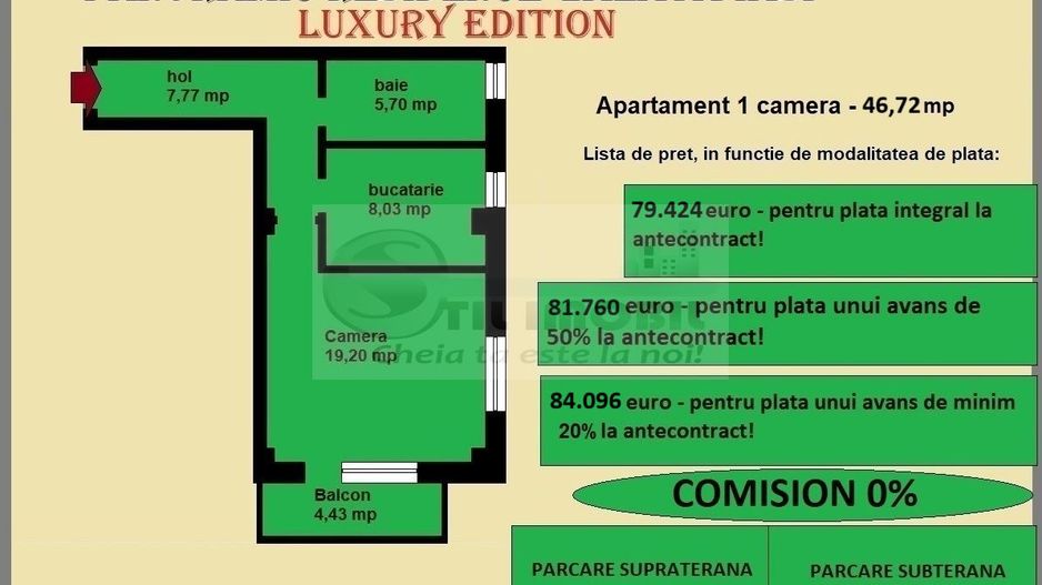 Apartament 1 camera de vanzare in Iasi, Galata, 46.72 mp, baie cu geam - Poză 2