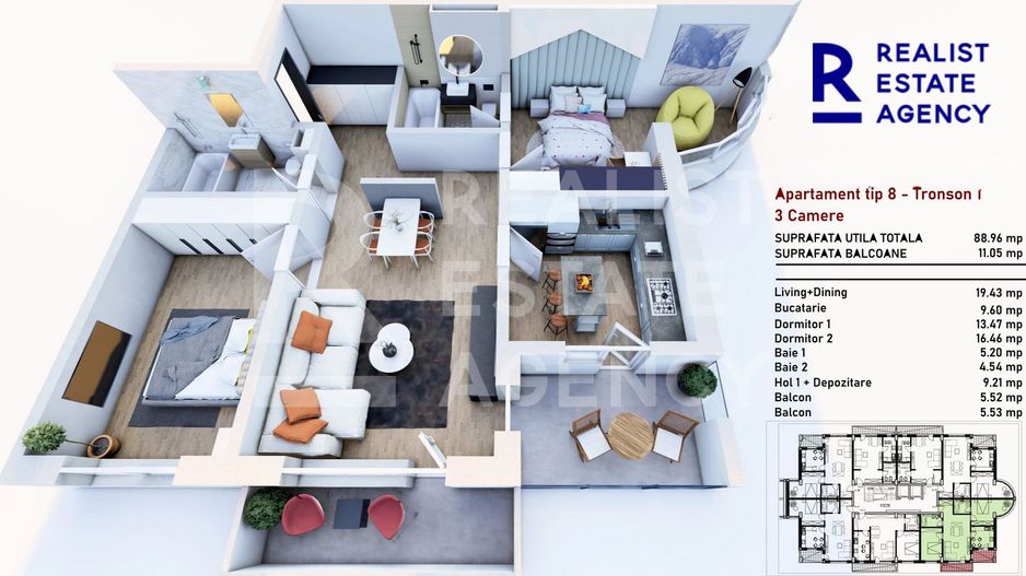 Apartament cu 3 camere de vânzare - Schiță 5