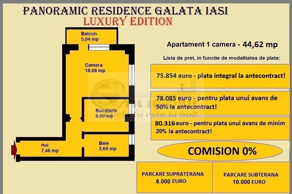 Apartament 1 camera de vanzare in Iasi, Galata, 44,62 mp, baie cu geam - Poză 2