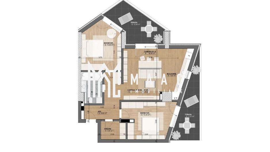 Apartament 3 camere nou | 2 balcoane | Parcare | Decomandat - Schiță 9