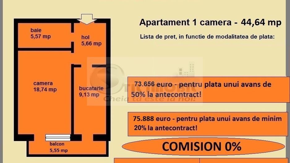 Apartament 1 camera de vanzare in Iasi, Galata, 44,64 mp, bloc nou - Poză 2