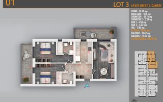 Apartament 3 camere Titan Th. Pallady-Sector 3-Metrou Teclu - Schiță 2