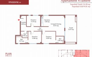 4 camere cu terasa de 22 mp, 3 bai, etaj 1/3, FINISAT MODERN,  COMISION 0% - Poză 1